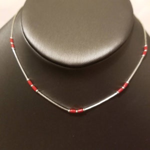 Lovelyturquoise beadded Choker/ Tiny Red Heishi bead Layering Choker /Handmade Choker Teen Danity Beach Jewelry/Liquid Silver Necklace
