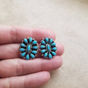 Navajo Handmade Earrings/Southwest Turquoise Cluster Earrings/ Sterling Silver Stamped/Turquoise American Native Earrings