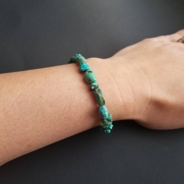 Handmade Southwestern Genuine Kingman Turquoise Nugget & Sterling  Silver Bracelet.