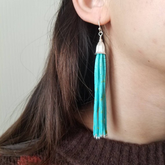 Beaded Turquoise Earrings Sterling Silver Long Dangle Earrings Southwestern Earrings Handmade in USA 10 Strand Turquoise Heishi Earrings Etsy Canada