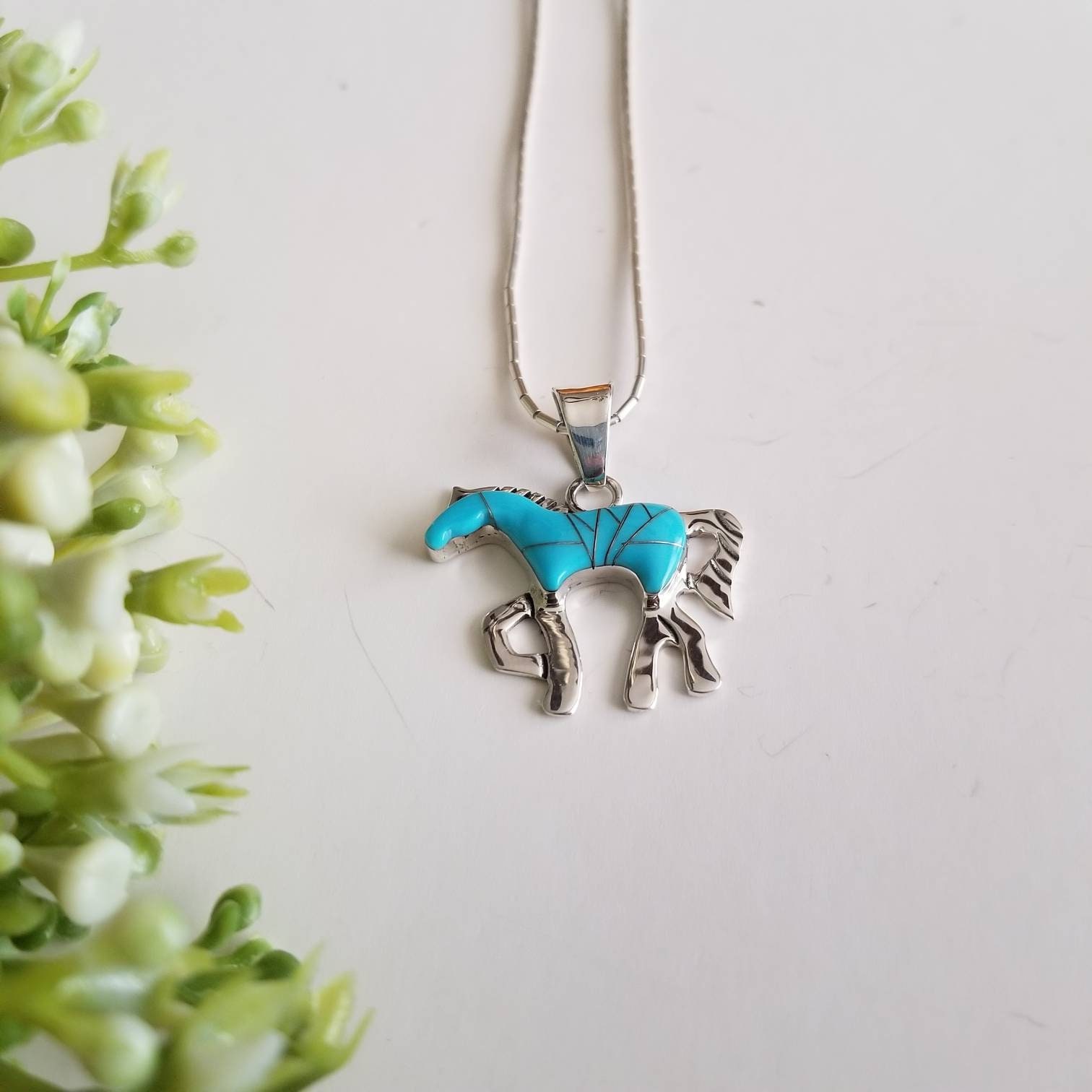 Horse Turquoise Pendant Standing Horse Sterling Silver Pendant