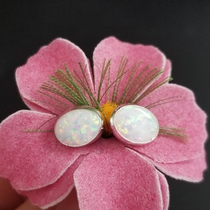 White Opal Stud & Sterling Silver Oval stud Earrings  Handmade in USA