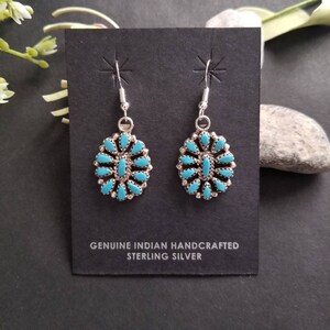 Southwest Turquoise Cluster Earrings/Navajo Handmade Sterling Silver Stamped/Turquoise American Native Earrings/ Dangle Earrings