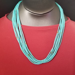 Turquoise Heishi Necklace/ Southwestern Necklace/ Blue Necklace/Santo Domingo Jewelry/10 strand Necklace /Made in USA