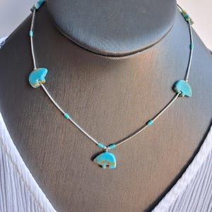 Fetish Bear Liquid Silver Necklace/Handmade Necklace /Sterling Silver Necklace/Turquoise Bear Necklace/Handcrafted in the USA