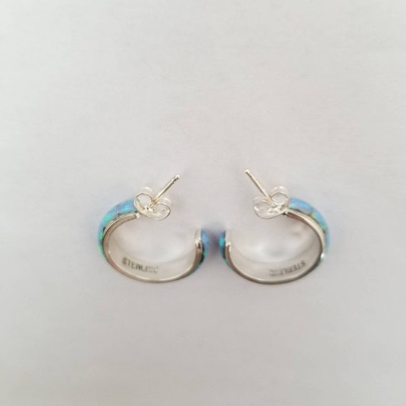 Sterling Silver White Created Opal Inlay Hoop Earrings Sterling Silver White Created Opal Inlay Hoop Earrings
