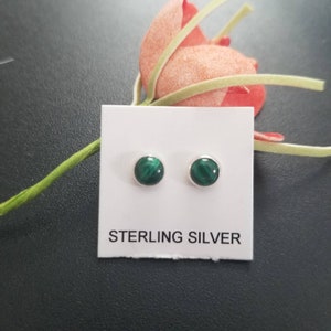 Lovely Turquoise/5mm Round Studs/925USA Sterling Silver/Tiny Simple  Earrings /Malachite Green Studs Made in USA