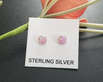4mm Pink Opal /Sterling Silver Studs/ Minimalist Round Opal Dot/Handmade in USA