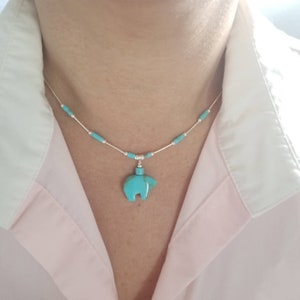 Lovelyturquoise /Turquoise Turquoise Heishi bead Choker /Handmade Fetish Bear Liquid Silver Choker/Sterling Silver Necklace