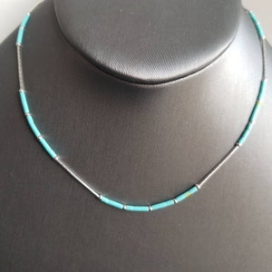 Lovelyturquoise beadded Choker/ Tiny Turquoise Heishi bead Layering Choker /Handmade Choker Teen Danity Beach Jewelry/Liquid Silver Necklace