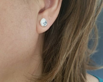 White Buffalo Turquoise Silver Earrings / Sterling Silver Studs. Multi Inlay