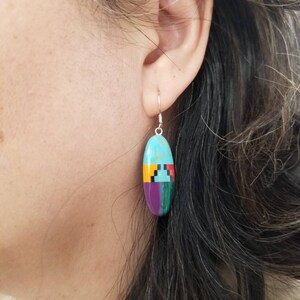 Lovely Turquoise/Inlay Fetish Oval Earrings/Southwestern Inlay multicolor & Sterling Silver Dangle Earrings