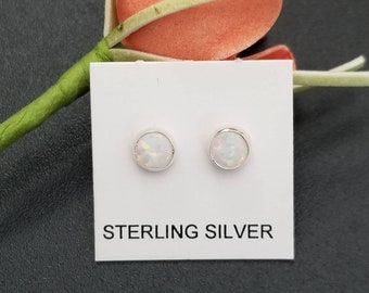 5mm Opal Sterling Silver Stud Earrings, Handmade in the USA