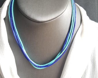 Turquoise Lapis Heishi Necklace: Sterling Silver Southwestern 4-Strand Necklace