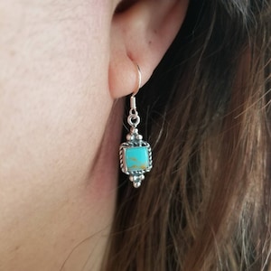 Southwester Square Multicolor Inlay  & Sterling Silver Dangle Earrings/ Turquoise Earrings/ Made in USA