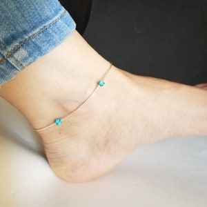 Anklet Lovely Turquoise/ Turquoise & Sterling Liquid Silver handmade Southwestern Anklet/Made in USA