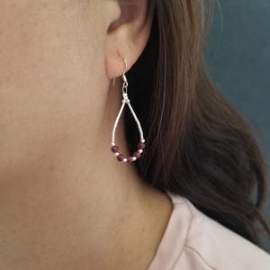 Handmade Southwestern Red Garnet Bead & Sterling Silver Dangle Drop Earrings