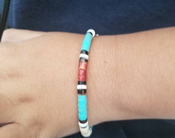 Sterling Silver beaded Bracelet/ Tiny Light Turquoise Layering Bracelet /Handmade Kid Bracelet/Teen Danity Beach Jewelry.