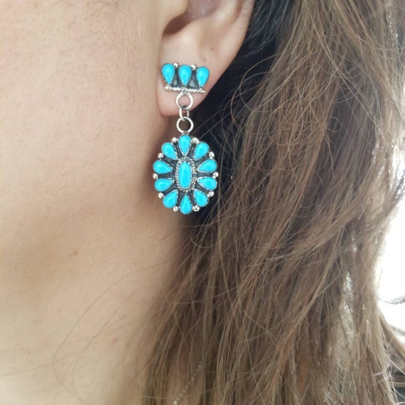 Blue Turquoise Earrings/925 Sterling Silver Post Dangle Earrings/ Southwestern Jewelry/Blue Dangle Earrings