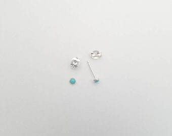 Tinny lovelyturquoise  3mm Studs/ Child Little Sterling Silver Teeny Turquoise Earrings/Round Small & Danity Stud Earrings. Made in USA.