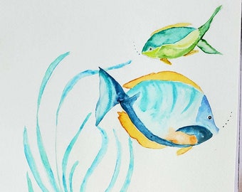 Tropical Fish Watercolor Painting, Coral Reef Wall Art, Beach House Wall Decor, Coastal  Home Wall Art, Sea Life Fine Art, Tropical Art