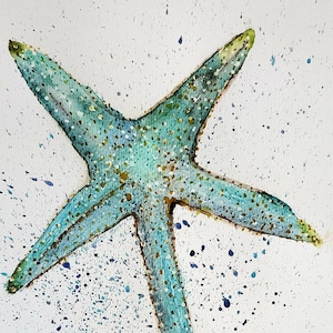 Seestern Aquarell Print, Sea Life Aquarell, Sea Life Fine Art, Strand Haus Dekor, Küsten Wohnkultur, Tropical Art.