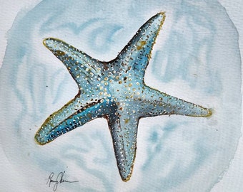 Blue Starfish Original Watercolor Painting, Star Fish Wall Art, Coastal Living Room Wall Art, Beach House Wall Decor, Tropical Wall Art