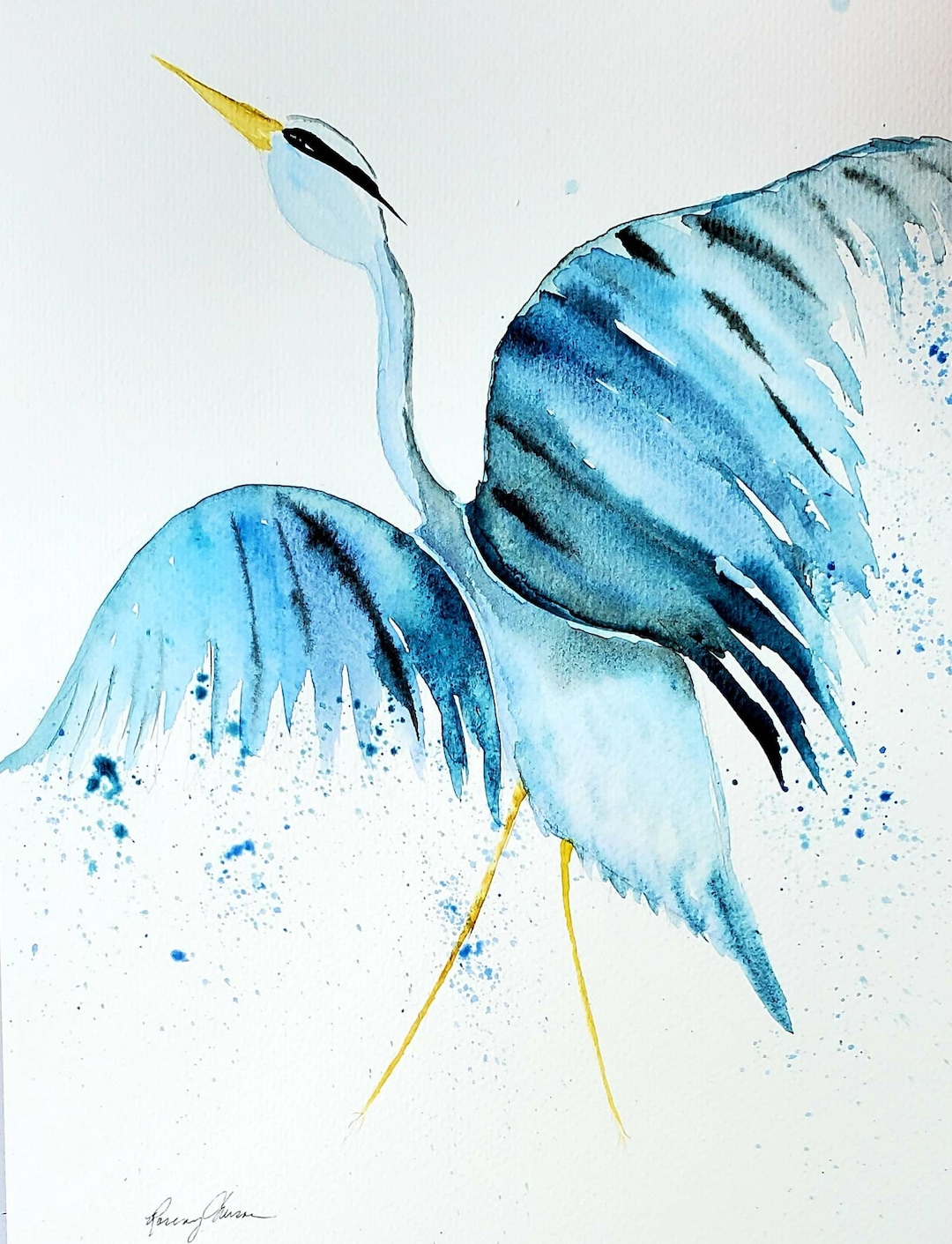Blue Heron Watercolor Print, Sea Life Fine Art, Sea Bird Artwork, Marsh ...