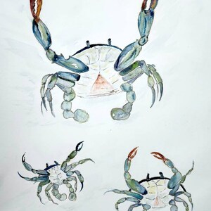 Blue Crabs Swimming Watercolor Print, Maryland Blue Crab Art, Coastal Living Room Wall Art, Beach House Artwork, Chesapeake Bay Art,