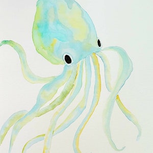 Octopus Watercolor Painting, Sea Life Fine Art, Coastal Wall Decor, Beach House Wall Art, Under the Sea Artwork, Marine Life Painting