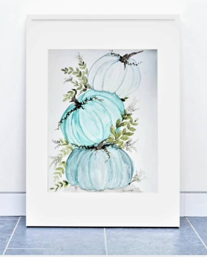 Coastal Fall Pumpkin Watercolor Painting Beach House Fall - Etsy