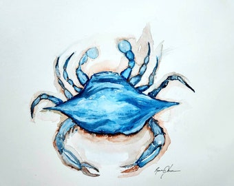 Maryland Blue Crab Watercolor  Giclee Print, Coastal Living Room Wall Art, Chesapeake Bay Art, Beach House Wall Decor, Crab Artwork