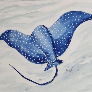 Spotted Ray Watercolor Painting, Coastal Living Room Wall Art, Beach House Wall Decor, Tropical Wall Art, Ocean Life Painting,
