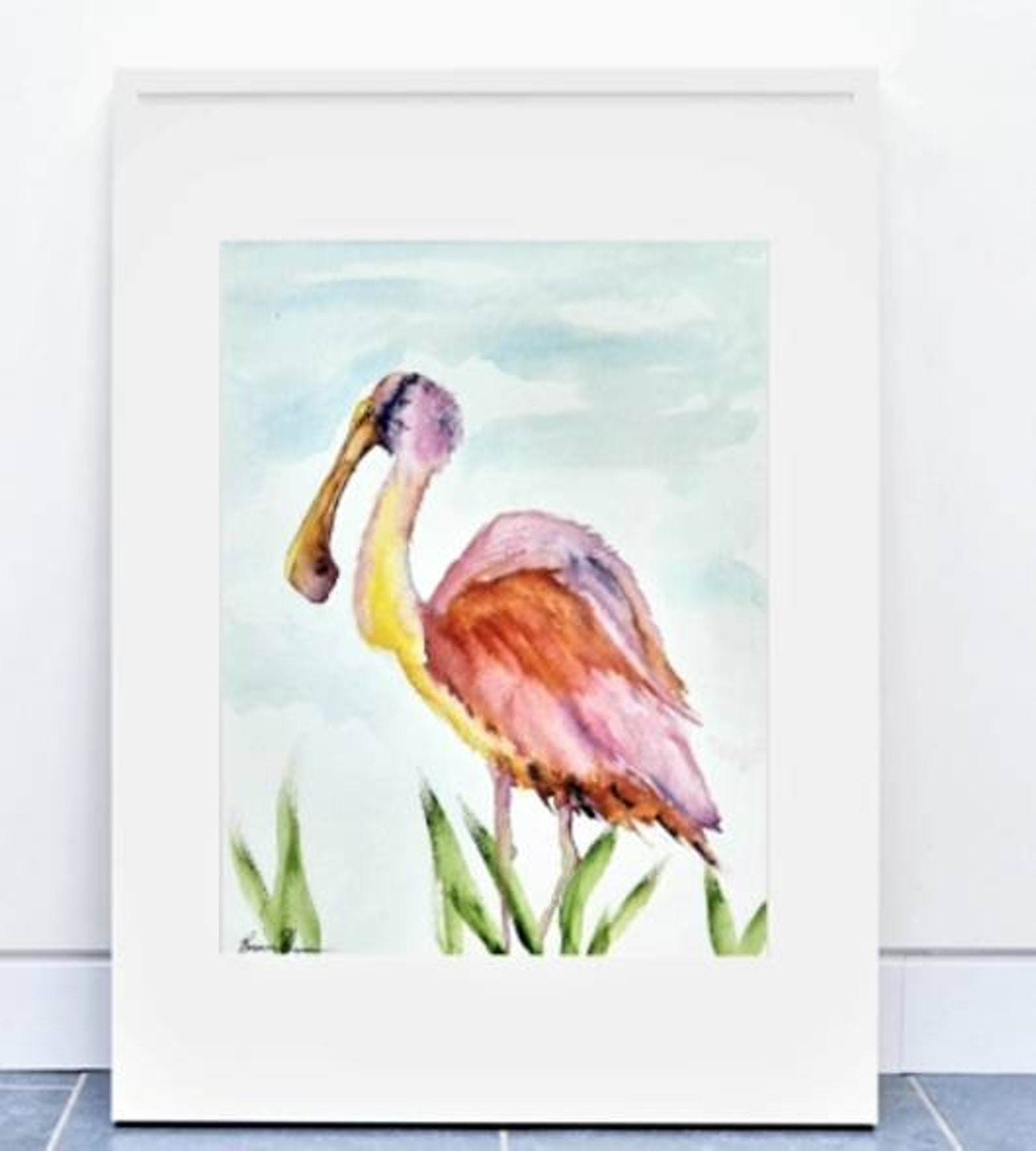 Roseate Spoonbill Watercolor Painting Sea Bird Fine Art | Etsy