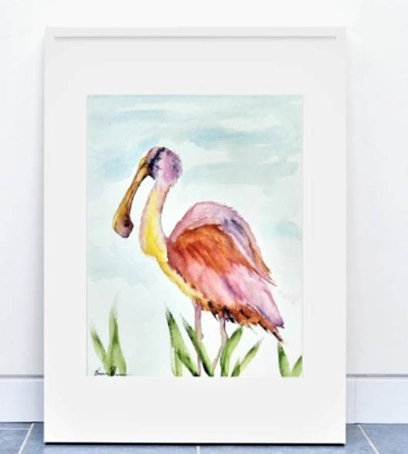 Roseate Spoonbill Watercolor Painting Sea Bird Fine Art | Etsy
