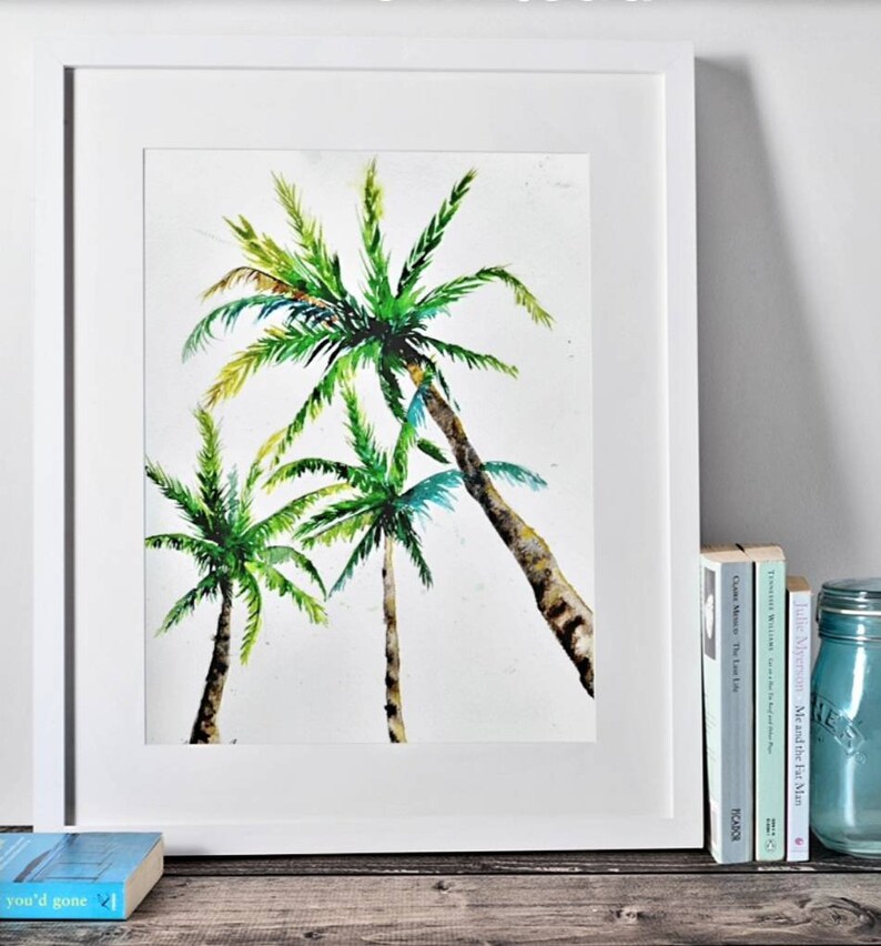 Swaying Palm Trees Watercolor Painting, Tropical Tree Fine Art, Palm ...