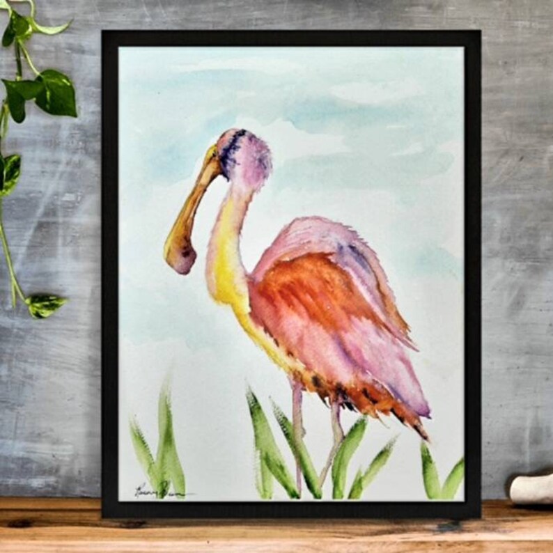 Roseate Spoonbill Watercolor Painting Sea Bird Fine Art | Etsy
