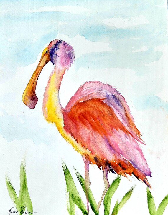Roseate Spoonbill Watercolor Painting Sea Bird Fine Art | Etsy