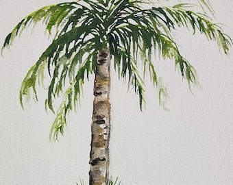 Original palm tree watercolor painting, Coastal Living Room Wall Decor, Tropical Wall Art, Tropical landscape painting, island Art