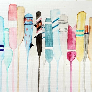 Rustic Oars and Paddles Watercolor Print, Lake Life Fine Art, Nautical Wall Decor, Rowing and Boating Home Decor, Coastal Artwork