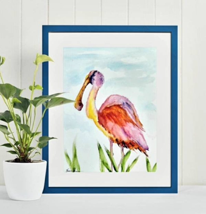 Roseate Spoonbill Watercolor Painting Sea Bird Fine Art | Etsy