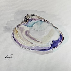 Clam Seashell Watercolor Print, Colorful Clam Shell Art, Coastal Living Room Wall Decor, Ocean Life Art Print, Sea Life Art, Beach House Art