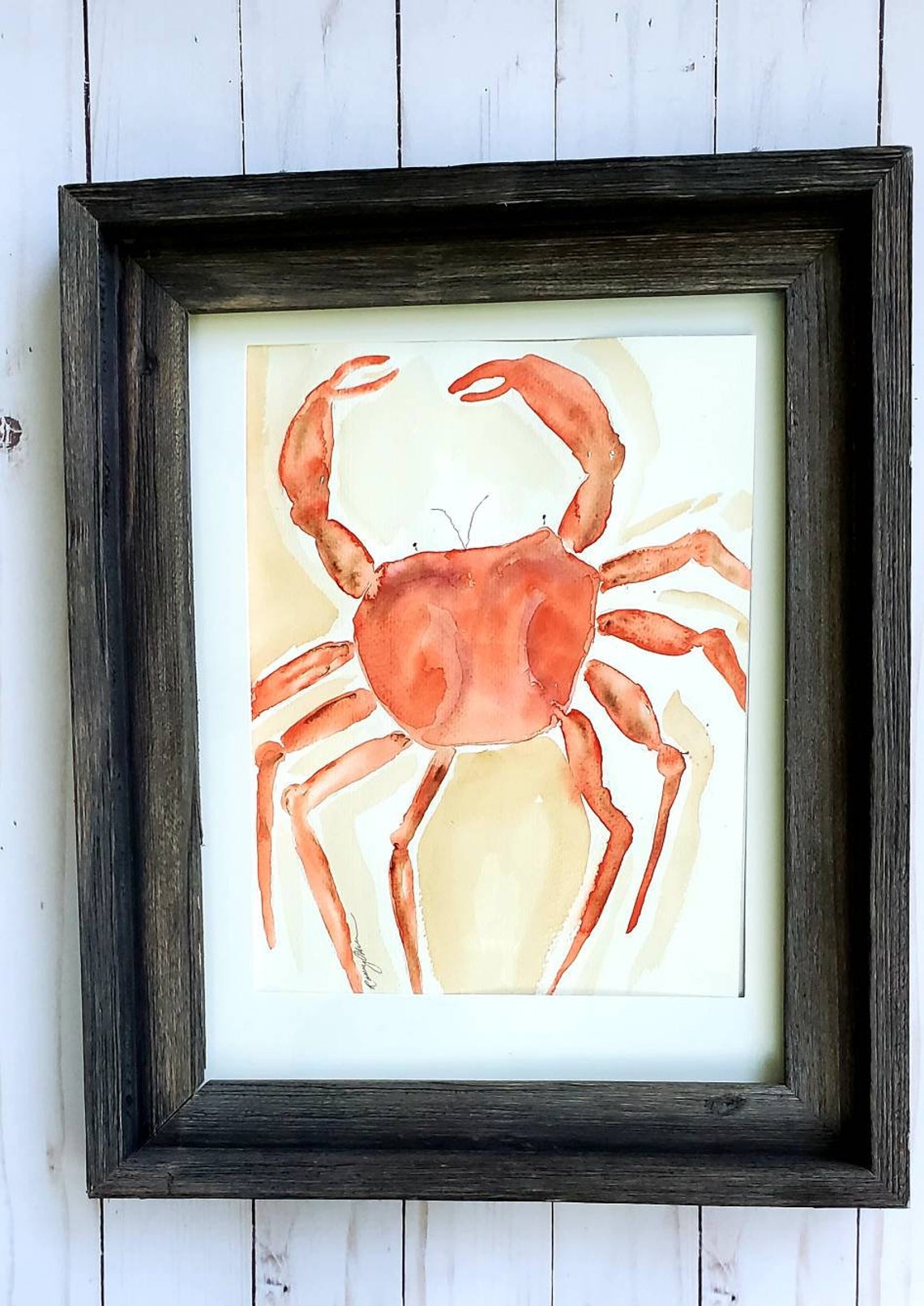 Red Crab Watercolor Painting Crab Wall Decor Sea Life Fine - Etsy