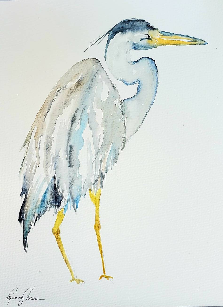 Blue Heron Original Signed Watercolor Print Sea Bird Fine - Etsy