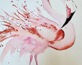 Fun Flamingo Watercolor Print,  Pink Flamingo Wall Art, Coastal Living Room Wall Art, Beach House Wall Art, Tropical Wall Decor,