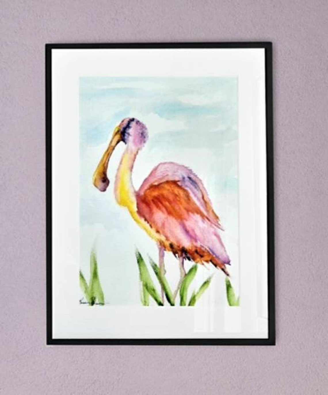 Roseate Spoonbill Watercolor Painting Sea Bird Fine Art | Etsy
