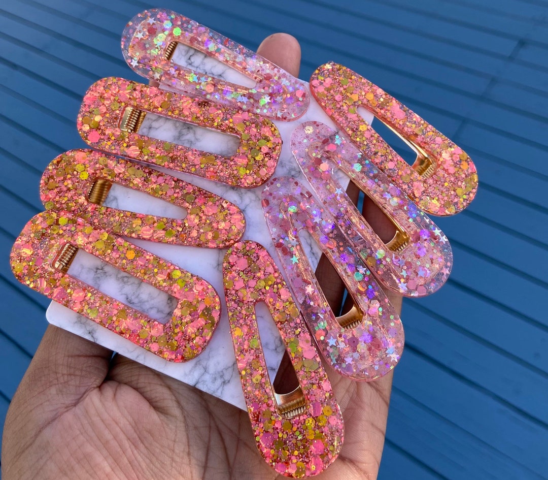 Personalized Glitter Hair Clips Glitter Resin Hair Clips Etsy