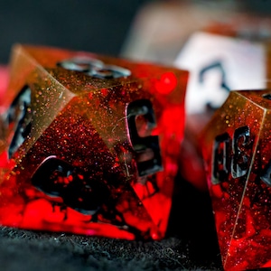 Red Moon - Handmade DND Dice Set  | Resin D&D Dice | Sharp Edged Dice | Moss Dice | Halloween Dice