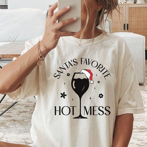 Santa&#39;s Hot Mess Shirt, Comfort Colors Christmas Martini Tshirt, Christmas Drink Shirt, Christmas Party Shirt, Drink Tshirt For Women