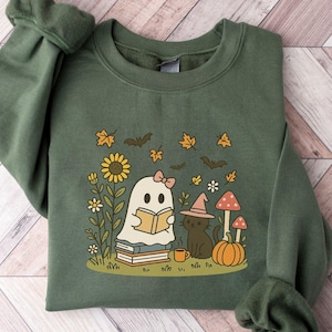 Retro Geist Lesebücher Sweatshirt, Bibliothekar Geist Halloween, Halloween Lehrer Sweatshirt, Halloween Shirt, Lehrer Geschenk, Boo Schule